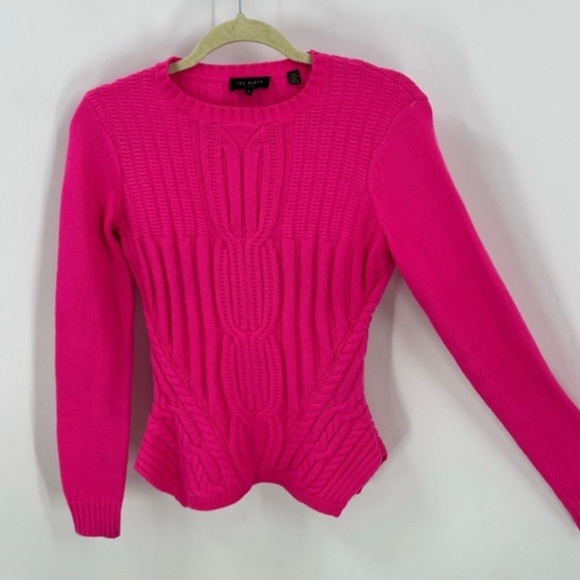 Barbie hot pink Ted Baker London Daisuma Cable Knit Sweater In Neon Pink 2/M - Picture 1 of 4
